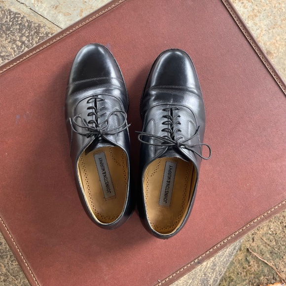 Men\'s Size 8 3E/E (Extra Wide) Johnston & Murphy Black Leather Cap Toe Oxfords main image 5